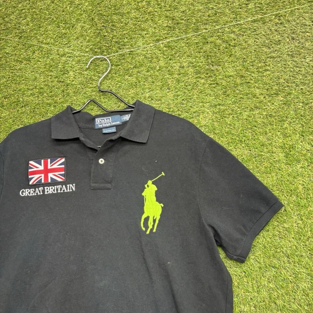 Polo Ralph Lauren Big Pony Polo Shirt Mens Large Great Britain Black y2k #3 UK